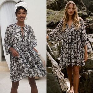 Daughters of India - Kyra mini dress in pepper | 100% cotton | block print